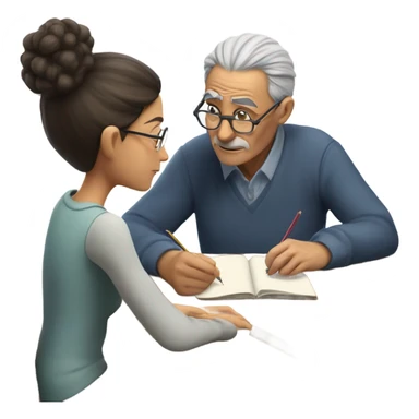 Old man with a little hair doing math teaching a teen girl sticker