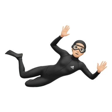 freediver in a black wetsuit, descending underwater, wearing black fins and black goggles, minimal background sticker