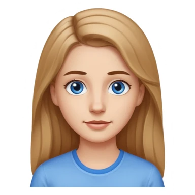 A pretty white girl with long slightly light brown hair dark eyebrows and braces and blue eyes wearing a white shirt and she has a long face sticker