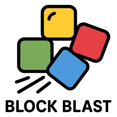 modern icon for Block Blast, geometric blocks, dynamic motion, bold colors sticker