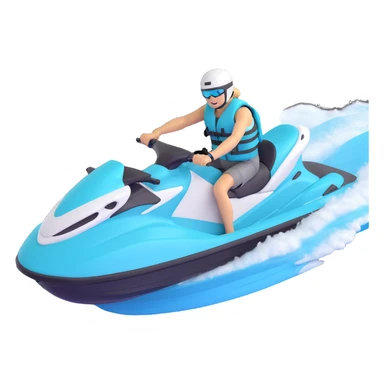 white and turquoise jet ski with a person in a life jacket angled perspective action pose sticker