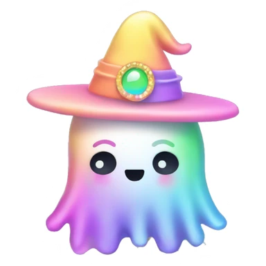 Kawaii rainbow pastel bedazzled ghost wearing witch hat sticker