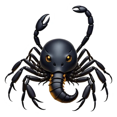 Cinematic Cute Emperor Scorpion Portrait Emoji, Head tilted playfully and inquisitively, with a compact, rugged build and a sleek, dark exoskeleton highlighted by delicate, intricate patterns and round, sparkling eyes full of curious defiance, Simplified yet irresistibly adorable features, highly detailed, glowing with a warm, friendly glow, high shine, affectionate and quirky, stylized with a touch of desert whimsy, soft glowing outline, capturing the essence of a mischievous yet endearing scorpion that feels like it could pinch its way out of the screen into your arms! sticker