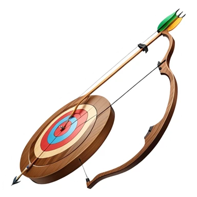 A professional recurve bow with an arrow nocked, ready to be released. The target features concentric rings, placed at a distance. The emphasis is on the bow, arrow, and target, highlighting the precision, focus, and skill involved in competitive archery. sticker