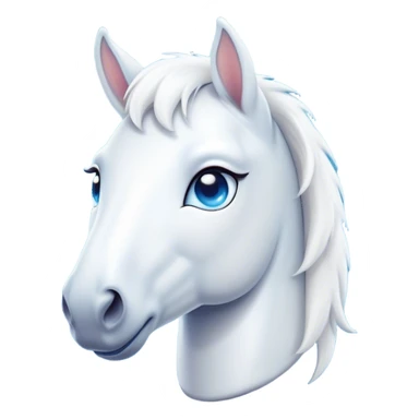 Cinematic Cute White Horse Portrait Emoji, Head tilted playfully and inquisitively, showcasing a glossy white fur with a luminous sheen and gentle, expressive blue eyes, Simplified yet irresistibly adorable features, highly detailed, glowing with a warm, friendly glow, high shine, affectionate and spirited, stylized with a touch of whimsy, bright and endearing, soft glowing outline, capturing the essence of a mischievous yet loving horse, so playful it feels like it could prance out of the screen and into your arms! sticker