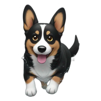 Black corgi swims into water sticker