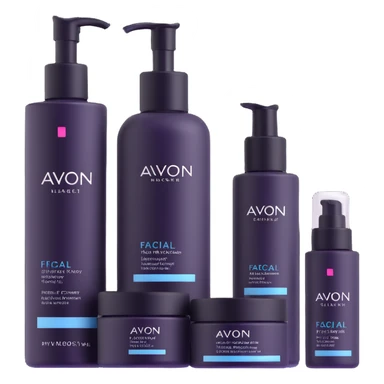 AVON skincare set with facial cleanser, toner, and moisturizer bottles sticker