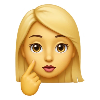 A yellow emoji with a flirty expression, touching its lips with one finger in a thoughtful or seductive pose. Eyes are made up with long false eyelashes, looking straight ahead. The finger must be touching the lips, not just pointing. sticker