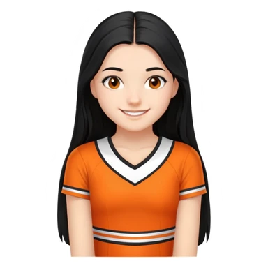 - Nữ
- 15 tuổi
- Da trắng
- Tóc dài, đen
- thân thiện ,xinh, cười mỉm, mặt nhỏ nhắn
- Mặc áo cổ vũ cam
- ảnh chân dung, không cần tay sticker