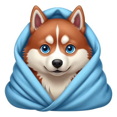 Red Siberian husky with blue eyes cozy in a blanket sticker