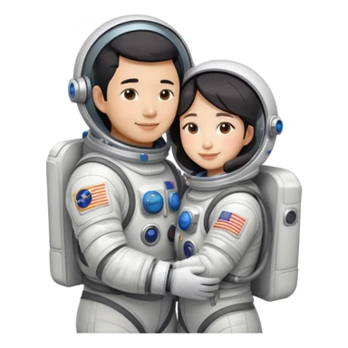 Asian astronaut couple cuddling sticker