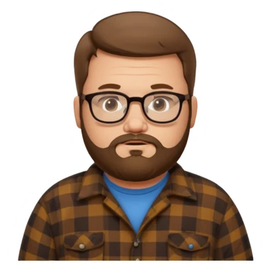 Fat white guy with glasses and short brown hair and beard wearing a cartoon flannel  sticker
