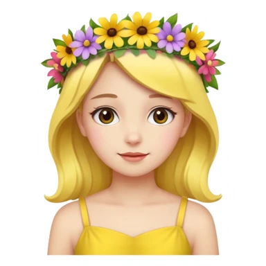 girl with flower crown in yellow dress and colored flowers sticker