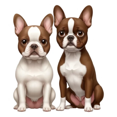All pure white French bulldog sitting next to skinny brown Boston terrier sticker