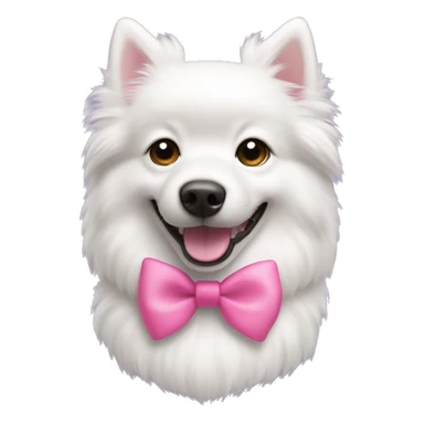 white spitz dog with a pink bow on his neck sticker