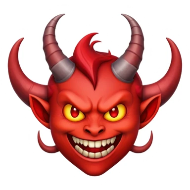 demonic emoji face with red skin, horns, and wicked grin sticker