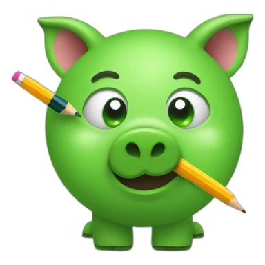 green piggy holding a pencil in his hand sticker