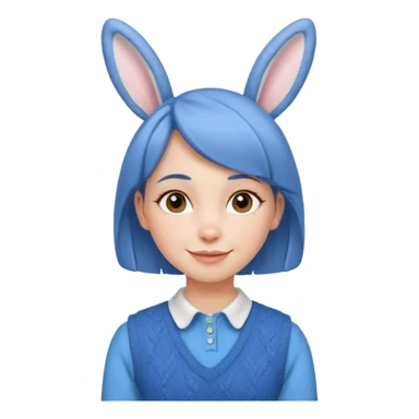 make a girl hair short and wear bunny skin pale ok and wear Sweater vests blue and make little bit a younger sticker