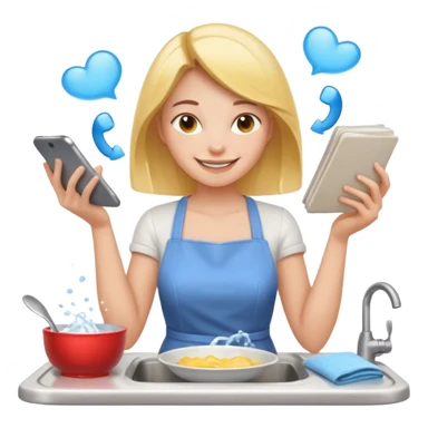 woman perfectionist with multiple arms texting a message wahsing dishes and reading a book 
more dinamic emoji  sticker