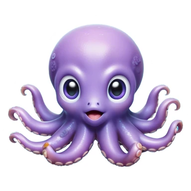 Cinematic Cute Baby Octopus Portrait Emoji, Head tilted slightly in a curious and endearing way, featuring a smooth, rounded light blue-purple body with enormous, sparkling eyes filled with warmth and innocence, delicate tentacles curling playfully, Simplified yet irresistibly adorable features, highly detailed, glowing with a soft, dreamy marine glow, high shine, affectionate and gentle, stylized with a touch of whimsical deep-sea charm, soft glowing outline, capturing the essence of a tiny, inquisitive octopus that looks ready to gently drift into your heart! sticker