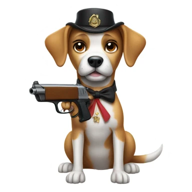 Dog with a gun and a bow  sticker