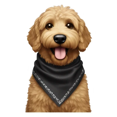 BLACK golden doodle wearing sunglasses with a big smile. Also with a bandanna around its neck. Dog needs to be all black sticker