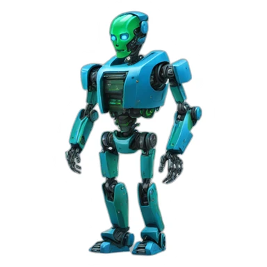 ai robot full body blue and green, terminator sticker