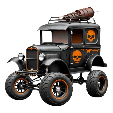 1:10 off-road pot-smoking rusting Basher style 1927 blackened tarnished hotrod rat rod streamlined anime vampire ghostly-glowing Dodge zombie infected extended-cab rc bulging monster pickup (extra wide low-profile pin tires chrome wheels with fenders) sticker