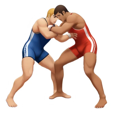 An icon representing freestyle wrestling, with two athletes engaged in a dynamic struggle on the mat. One wrestler attempts a takedown while the other counters, showcasing agility and technique. The background features a stylized wrestling ring with minimal design elements, emphasizing the action.  sticker