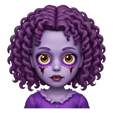 faça uma boneca zumbi com olhos castanhos e cabelo cacheado castanho e a parte de baixo do cabelo roxo sticker