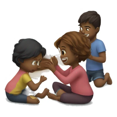 3 kids and a baby playing in front of a television sticker