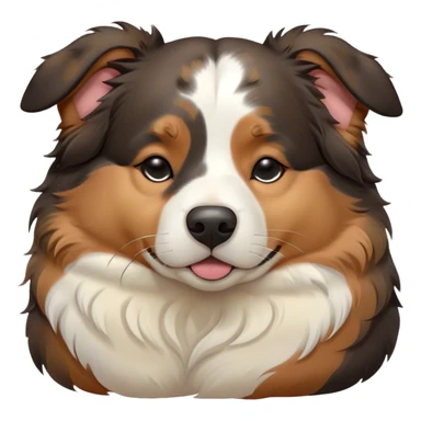 Cinematic Chubby Sleeping Tri-Color Australian Shepherd Portrait Emoji, Chubby and serene, with a round, adorable build and a plush tri-color coat of black, white, and tan, eyes gently closed in peaceful slumber, Simplified yet irresistibly endearing features, highly detailed, glowing with a gentle, dreamy glow, high shine, relaxed and content, stylized with a touch of whimsy, bright and heartwarming, soft glowing outline, capturing the essence of a blissfully sleepy herder, so comically serene it feels like it could roll out of the screen and snore with adorable charm! sticker