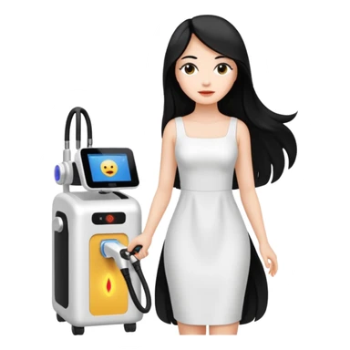 Hada con máquina de depilación láser con vestido blanco y pelo negro  sticker