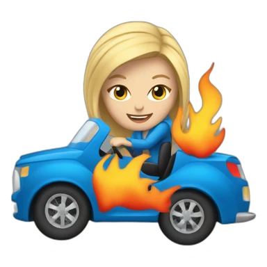 blonde female driving blue car Turbo with cool flames  sticker