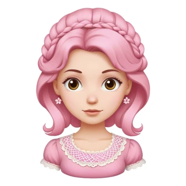 White girl with pink shirt with doily hair sticker
