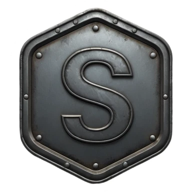 Create a custom emoji badge featuring a stylized, letter “S”. Design the badge in the dark metallic Iron rank style from League of Legends. Use rough metal textures, dark gray tones, and a gritty, heavy look. Add subtle dim glows. Premium, sharp, and readable at small sizes.
 sticker