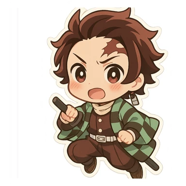 Chibi version of a Demon Slayer character, cute and expressive sticker