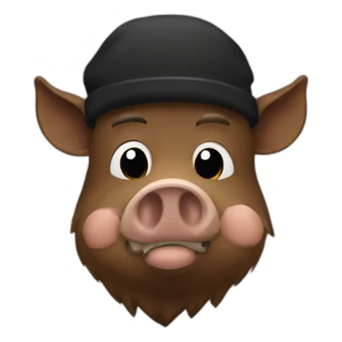 fullface brown boar tired of life with a black winter hat sticker