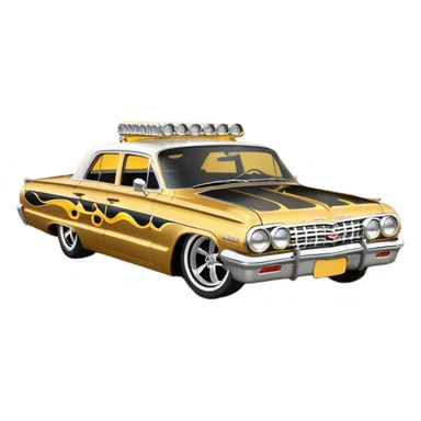 Hot rod custom 1964 impala low rider four door Anubis painted hood flaming side pipes sticker