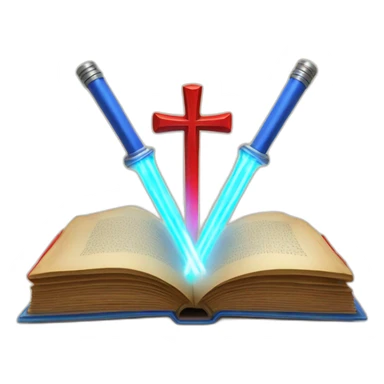 open old Book with cross blue and red lightsabers sticker