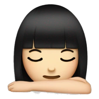 Woman pale skin black hair with bangs sleeping in bed with pillow, white woman sticker