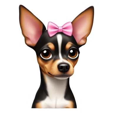 Miniature pinscher chihuahua mix wearing a pink bow sticker