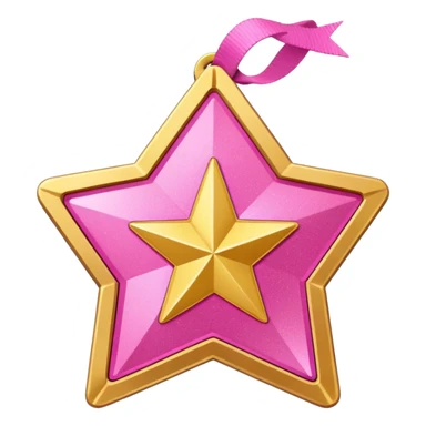 a glittery golden star-shaped medal with a soft cardboard texture, featuring a pink number 1 in the center with the text  sticker