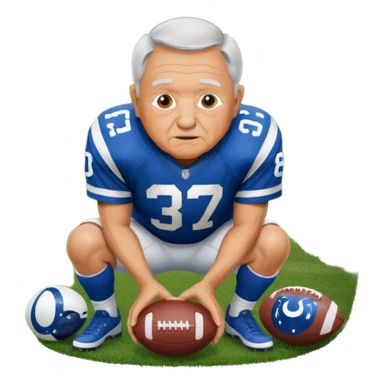 A grandpa playing football wearing an Indianapolis Colts jersey is. Show him kind of crouch down to the ground, holding the football and show the name rivers on the back of his jersey. sticker