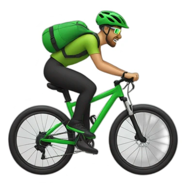 mountain biker with a green bicycle, and black pants, with a scarf and hat, traveling at high speed sticker