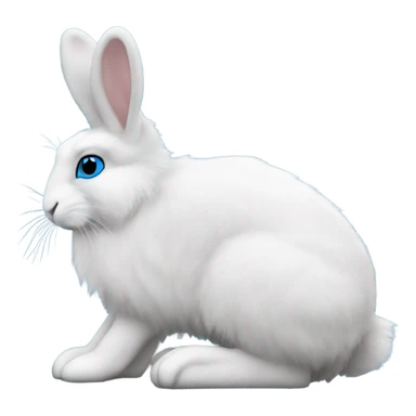 snowshoe hare very fluffy with no feet showing. laying down, side view, blue eyes sticker
