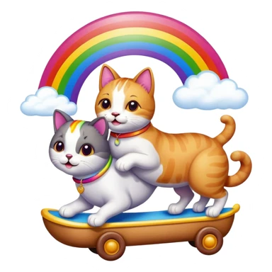 Cat riding a dog with rainbow sticker