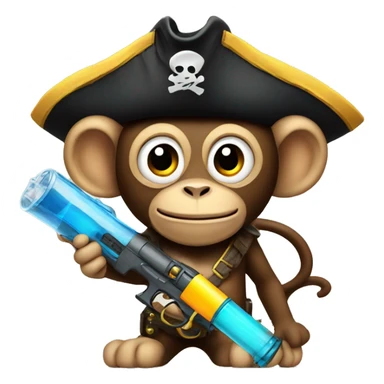 Monkey holding a water gun with a pirate hat  sticker
