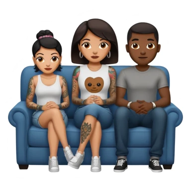couch, naked people sitting: latina tattoed female, 2 black males sticker