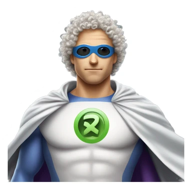 curly hair white man and super 'T' pigeon crossover superhero. his superpower is being good at design sticker
